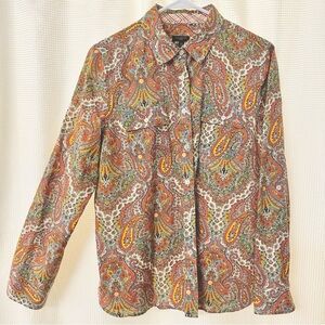 Talbots 14P Paisley Button-Up Shirt – Wrinkle-Resistant, Roll-Tab Sleeves